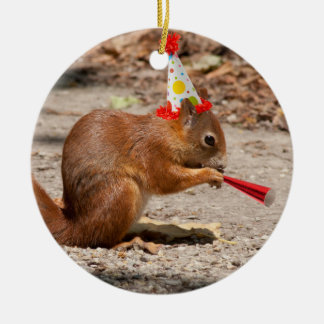 Ornamento De Cerâmica Happy Birthday Squirrel