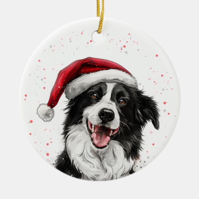 Ornamento De Cerâmica Happy Border Collie Dog Christmas Personalized (Frente)