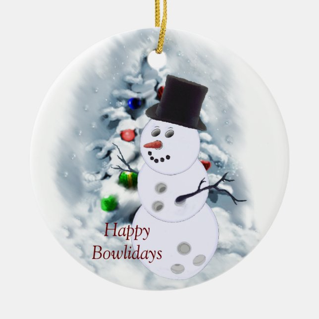 Ornamento De Cerâmica Happy Bowlidays Snowman (Frente)