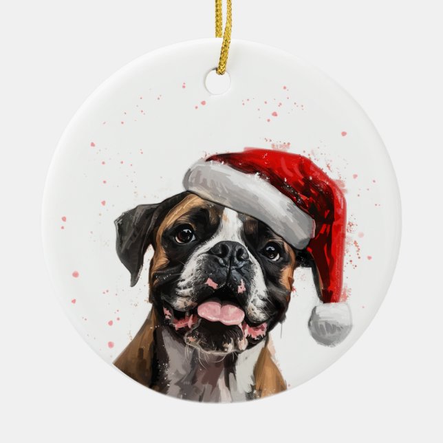 Ornamento De Cerâmica Happy Boxer Dog Christmas Personalized (Frente)