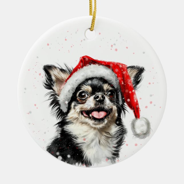 Ornamento De Cerâmica Happy Chihuahua Dog Christmas Personalized (Frente)