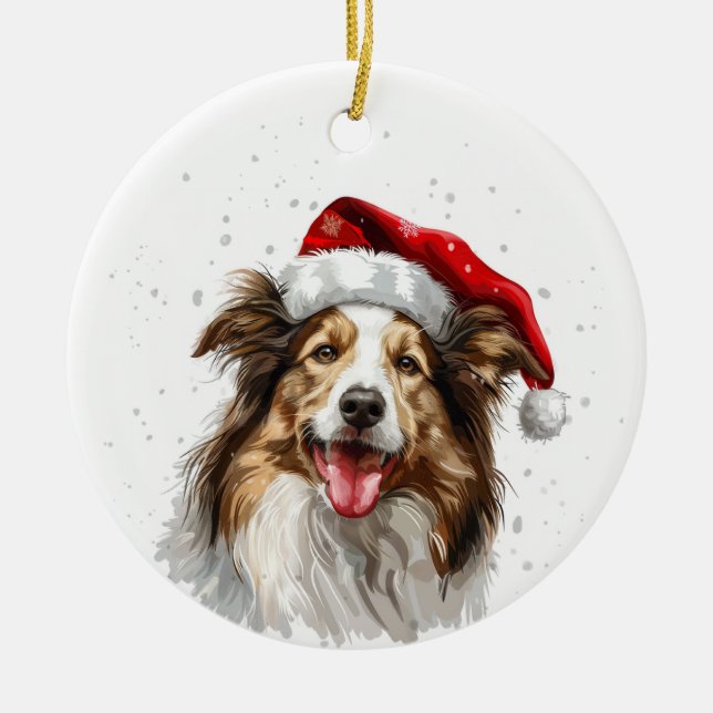 Ornamento De Cerâmica Happy Colley Dog Christmas Personalized (Frente)
