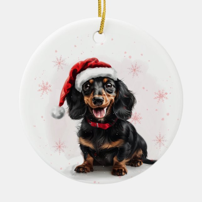 Ornamento De Cerâmica Happy Dachshund Dog Christmas Personalized (Frente)
