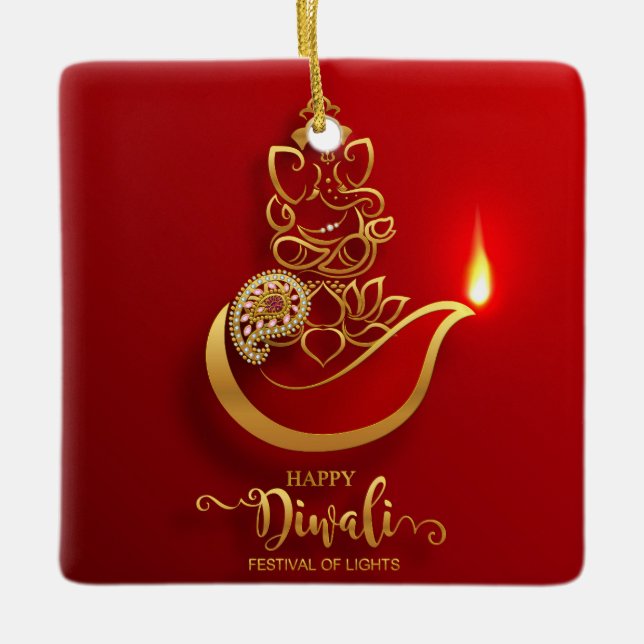 Ornamento De Cerâmica Happy Diwali (Frente)