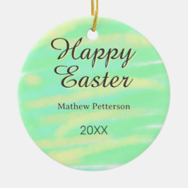 Ornamento De Cerâmica Happy Easter green yellow pastel gray name year