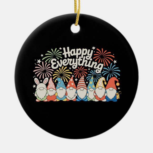 Ornamento De Cerâmica Happy Everything Gnomes All Year Every Holiday (Frente)