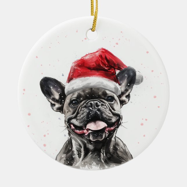 Ornamento De Cerâmica Happy French Bulldog Dog Christmas Personalized (Frente)