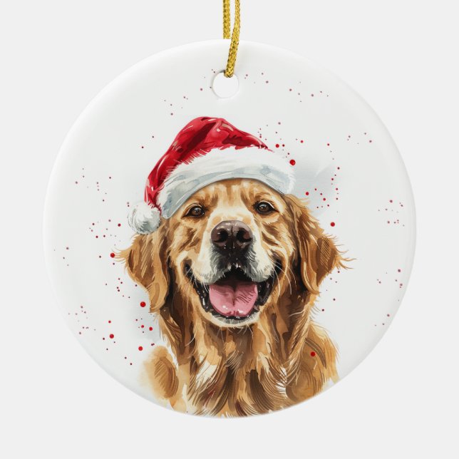 Ornamento De Cerâmica Happy Golden Retriever Dog Christmas Personalized (Frente)