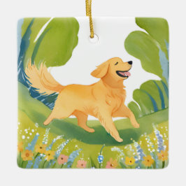 Ornamento De Cerâmica Happy Golden Retriever | Dog Watercolor