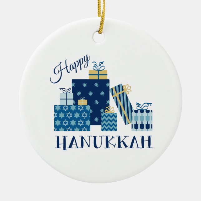 Ornamento De Cerâmica Happy Hanukkah (Frente)