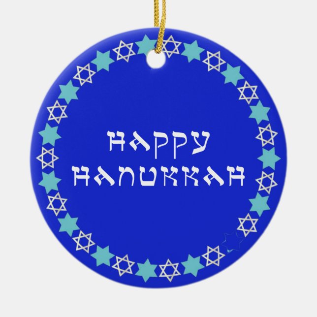 Ornamento De Cerâmica Happy Hanukkah Star Circle (Frente)