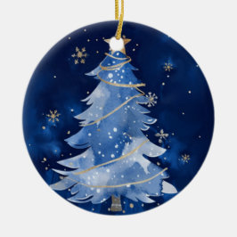 Ornamento De Cerâmica  Happy Holidays Elegant Navy Gold Christmas