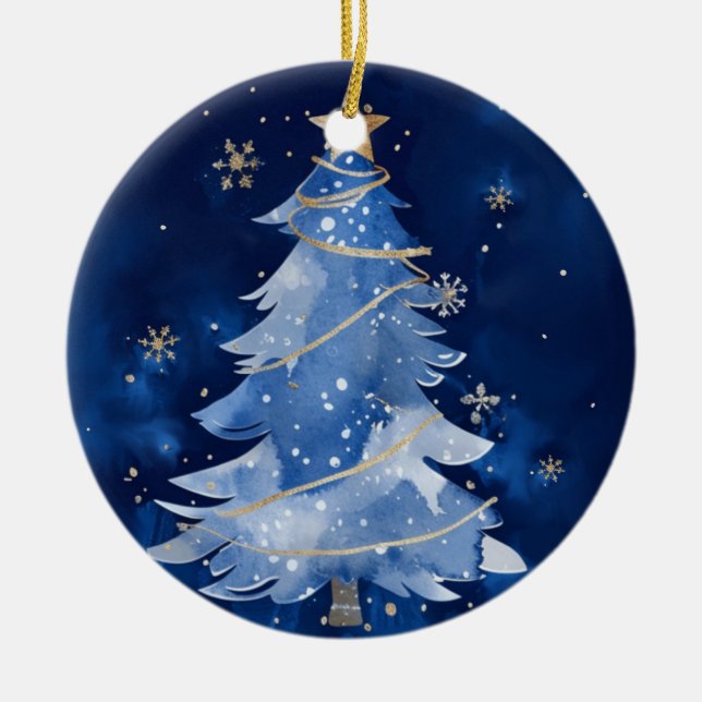 Ornamento De Cerâmica  Happy Holidays Elegant Navy Gold Christmas (Frente)