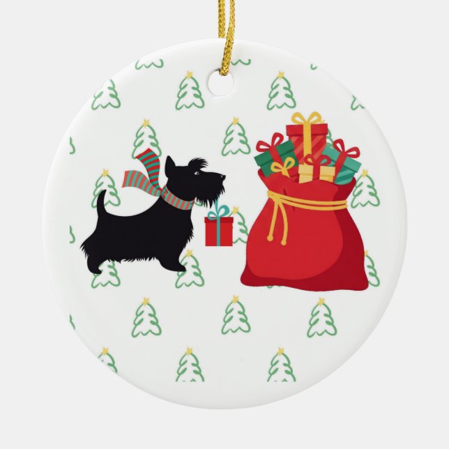 Ornamento De Cerâmica Happy Holidays-Schnauzer Christmas Ornament  (Frente)