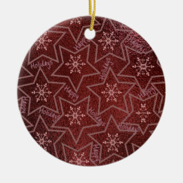 Ornamento De Cerâmica Happy Holidays Snowflakes and Stars