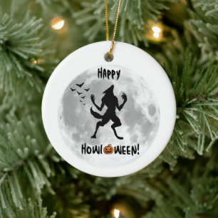 Ornamento De Cerâmica Happy Howl-o-between Werewolf Ornament