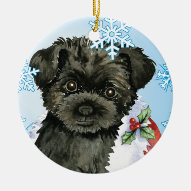 Ornamento De Cerâmica Happy Howliday Affenpinscher (Frente)
