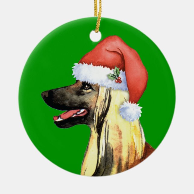 Ornamento De Cerâmica Happy Howliday Afghan Hound (Frente)