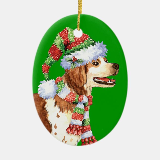 Ornamento De Cerâmica Happy Howliday Brittany (Frente)