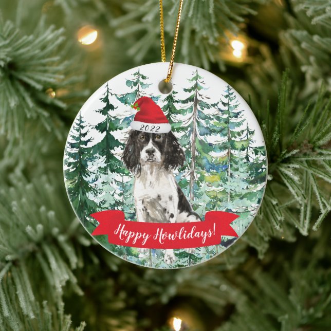 Ornamento De Cerâmica Happy Howlidays English Springer Spaniel (Árvore)