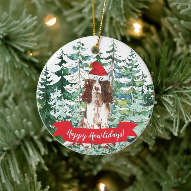 Ornamento De Cerâmica Happy Howlidays English Springer Spaniel (Árvore)