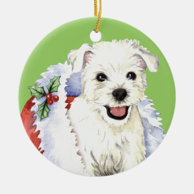Ornamento De Cerâmica Happy Howlidays Westie (Frente)