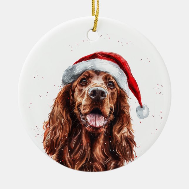 Ornamento De Cerâmica Happy Irish Setter Dog Christmas Personalized (Frente)