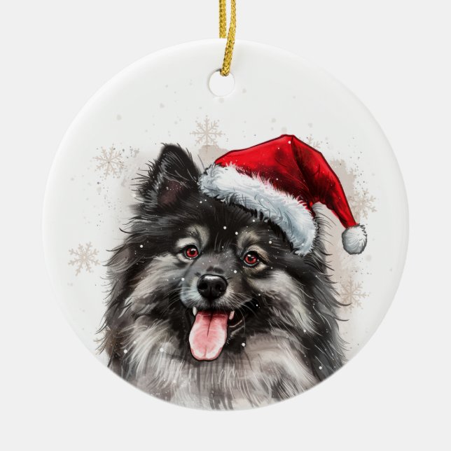 Ornamento De Cerâmica Happy Keeshond Dog Christmas Personalized (Frente)