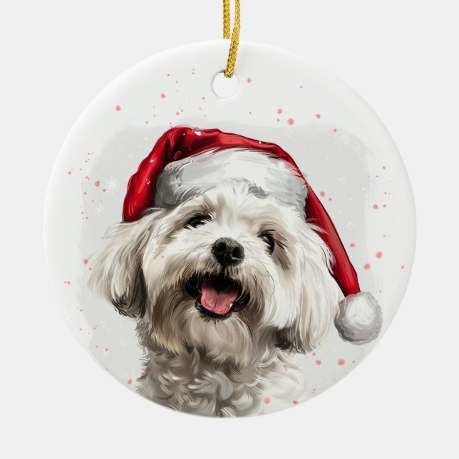 Ornamento De Cerâmica Happy Maltese Dog Christmas Personalized (Frente)