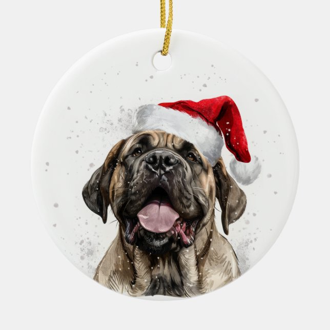 Ornamento De Cerâmica Happy Mastiff Dog Christmas Personalized (Frente)