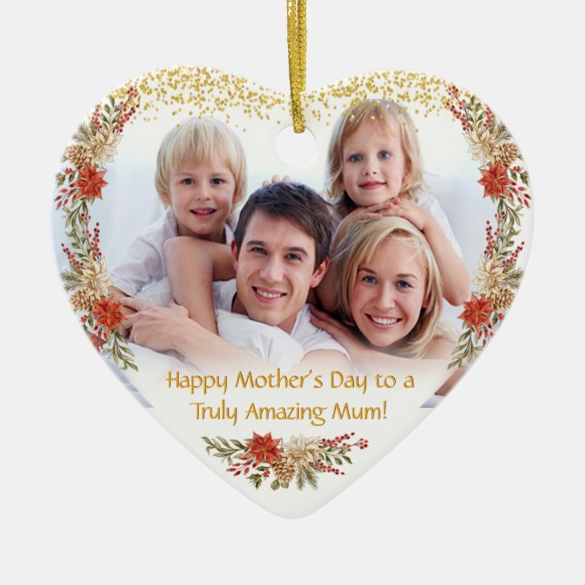 Ornamento De Cerâmica Happy Mothers Day photo Heart Gift (Frente)
