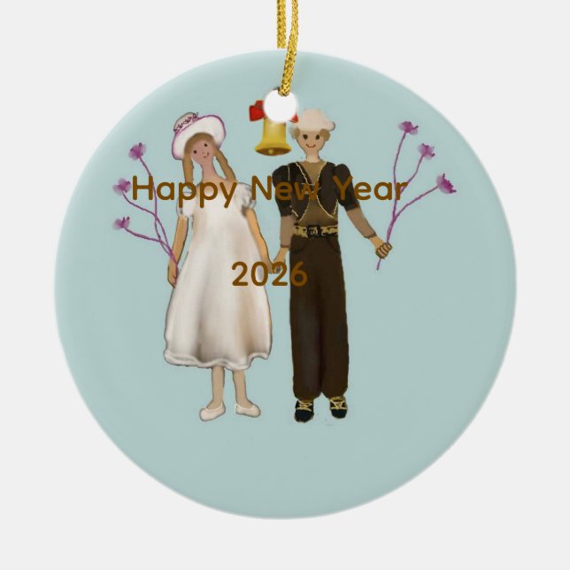 Ornamento De Cerâmica Happy New Year 2026 (Frente)