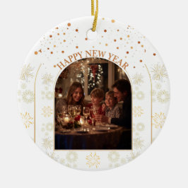 Ornamento De Cerâmica Happy New Year Family Photo Customizable