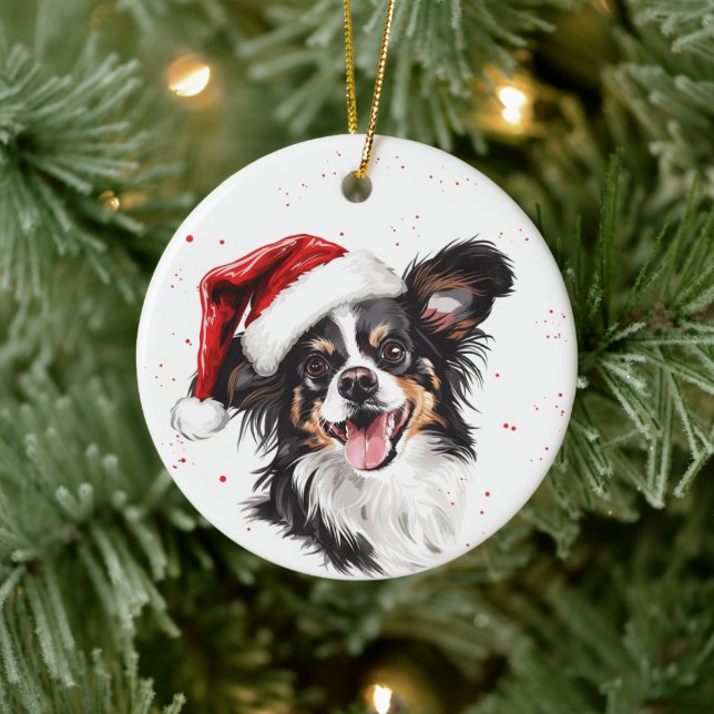 Ornamento De Cerâmica Happy Papillon Dog Christmas Personalized (Árvore)