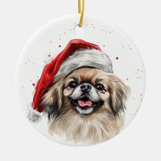 Ornamento De Cerâmica Happy Pekingese Dog Christmas Personalized (Frente)