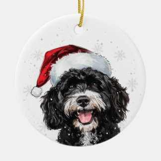 Ornamento De Cerâmica Happy Portuguese Water Dog Christmas Personalized