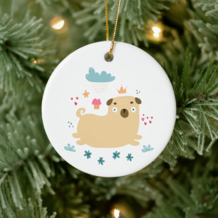 Ornamento De Cerâmica Happy Puggy Ornament