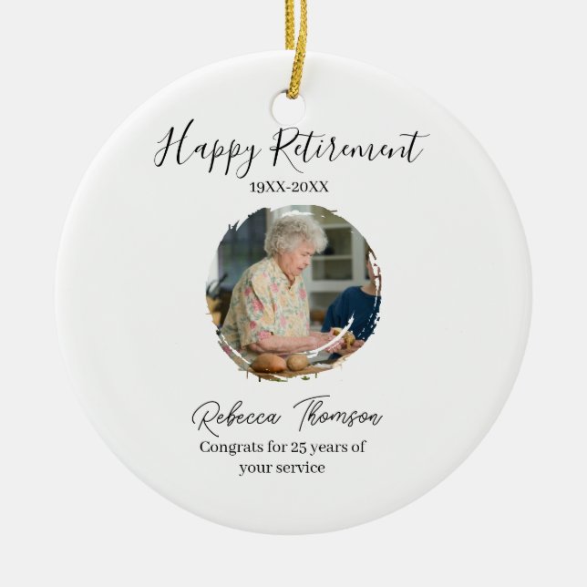 Ornamento De Cerâmica Happy retirement year name circle photo retired (Frente)