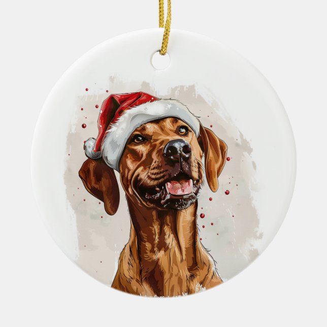 Ornamento De Cerâmica Happy Rhodesian Ridgeback Christmas Personalized (Frente)