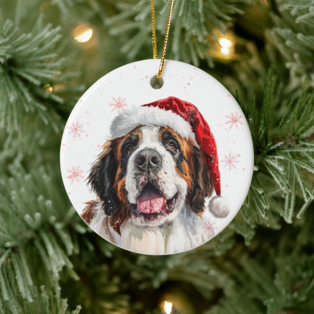 Ornamento De Cerâmica Happy Saint Bernard Dog Christmas Personalized (Árvore)