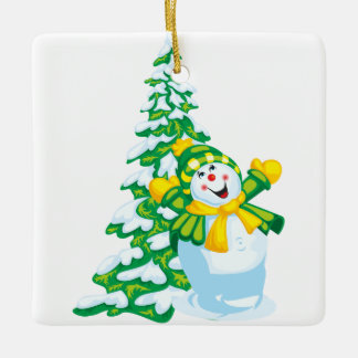 Ornamento De Cerâmica Happy Snowman Cartoon