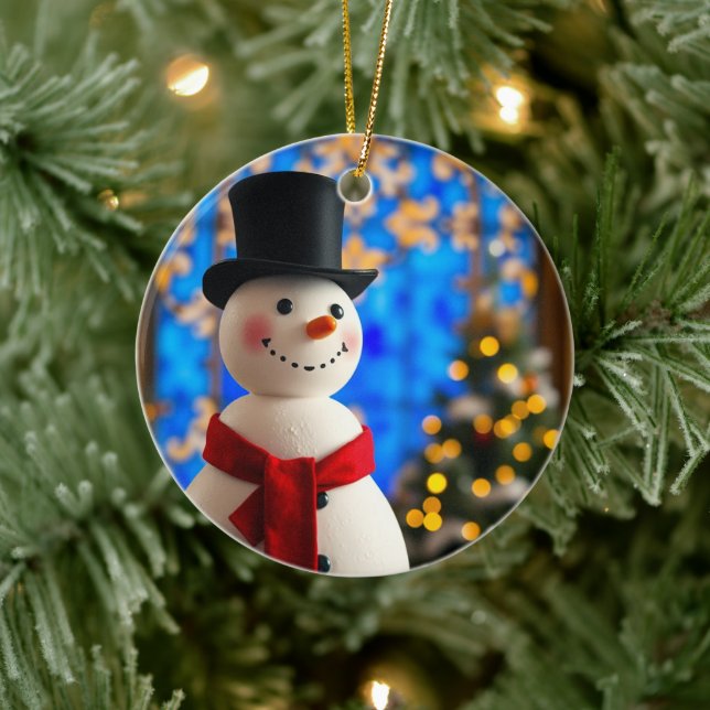 Ornamento De Cerâmica Happy Snowman Christmas Ornament  (Árvore)