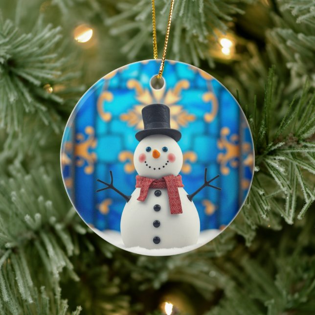 Ornamento De Cerâmica Happy Snowman Christmas Ornament  (Árvore)