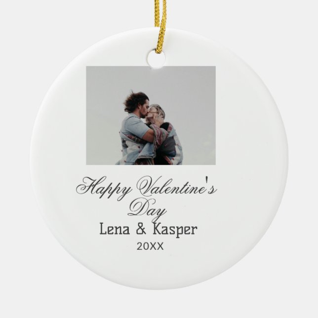 Ornamento De Cerâmica Happy Valentine's day couple photo modern simple t (Frente)