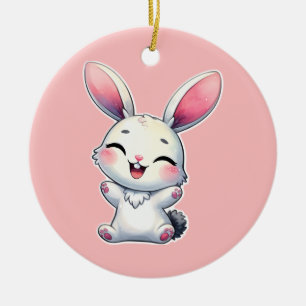 Ornamento De Cerâmica Happy Watercolor Bunny