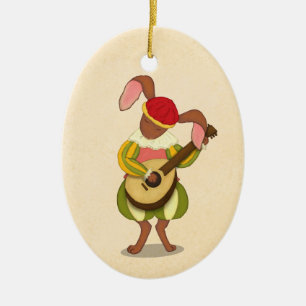 Ornamento De Cerâmica Hare Jogando Lute no Natal Medieval Personalizado