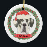 Ornamento De Cerâmica Harlequin Great Dane Personalizado<br><div class="desc">Faça a lista legal este ano com um ornamento personalizado do seu doce harlequin,  grande dane! Para os presentes mais doces,  emparelhe-o com um impressão de arte correspondente ou outro item da minha coleção!</div>