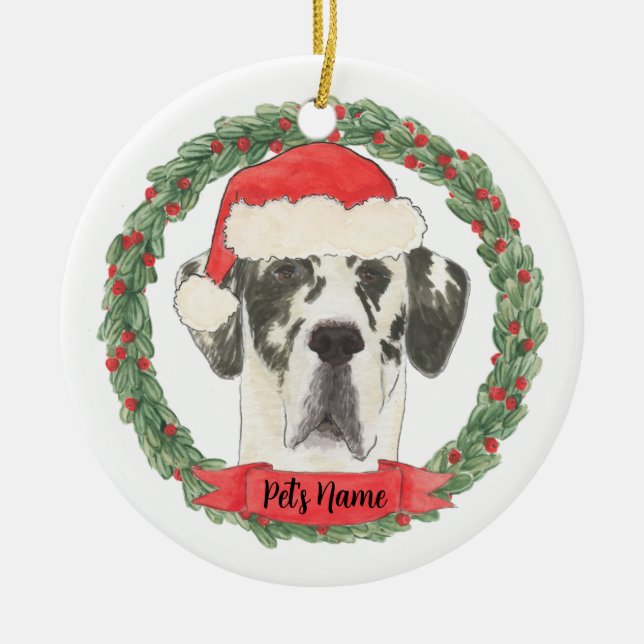 Ornamento De Cerâmica Harlequin Great Dane Personalizado (Frente)