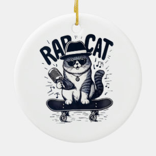 Ornamento De Cerâmica Harmonia do Rap Cat
