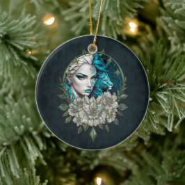 Ornamento De Cerâmica Harmonia dos elementos, a mulher com leão.